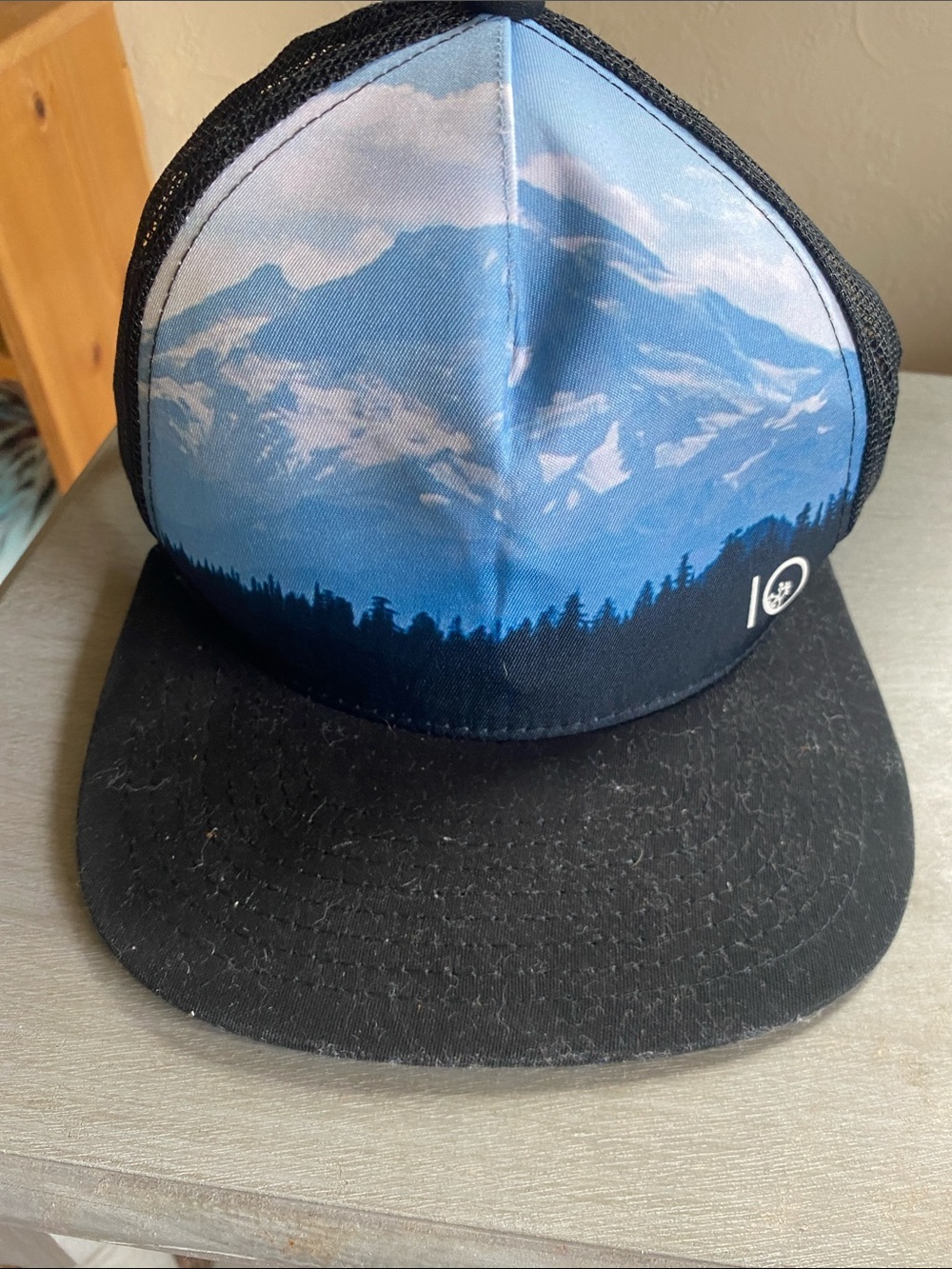 tentree Kids Mountain Print Trucker Hat - Blue & Black